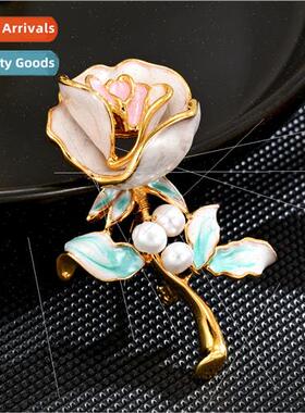 French Elegant Vintage Exquise Enameled Rose Brooch Anti-Shi