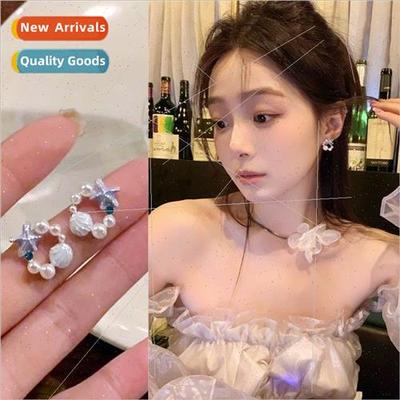 seaside girl starfish conch shell silver earrings niche earr