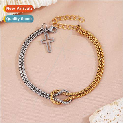 Europe stainless steel gold square bead chain cross double-l