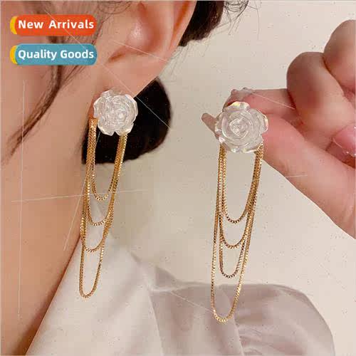 Delicate dazzling colorful flowers tassel earrings s925 silv