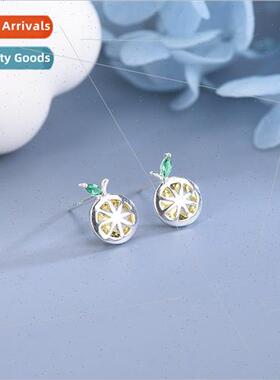 s925 silver Korea diamond lemon earrings cute fru earrings s