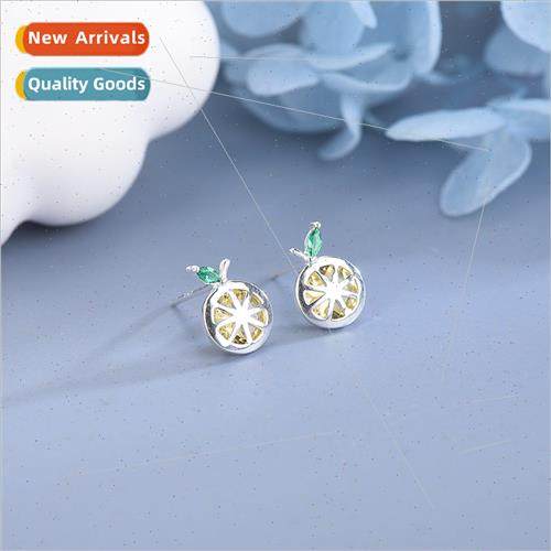 s925 silver Korea diamond lemon earrings cute fru earrings s