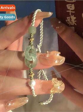 Peace buckle bracelet girls ins niche ring ring pearl hrope