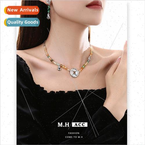 New copper money colorful beaded sweater chain female ancien