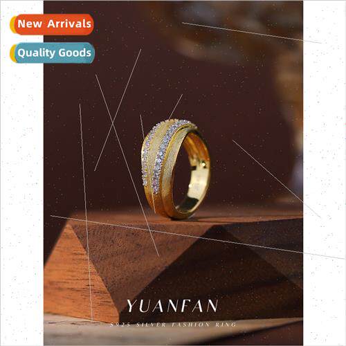 925 silver Vintage Zirconia Ring Women Italian Frosted Brush