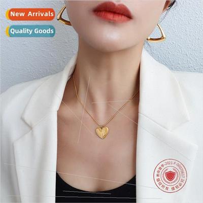 French peach heart love pendant necklace collarbone chain ta