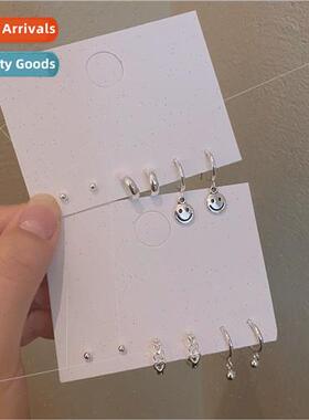 lver pin small C-shaped smiley face earrings set 3 pairs sim