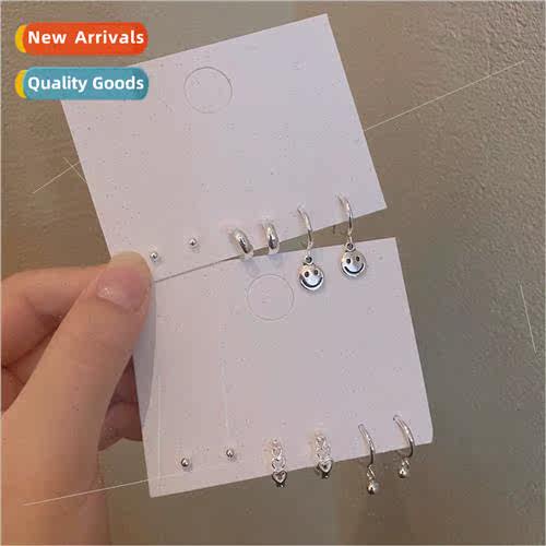 lver pin small C-shaped smiley face earrings set 3 pairs sim