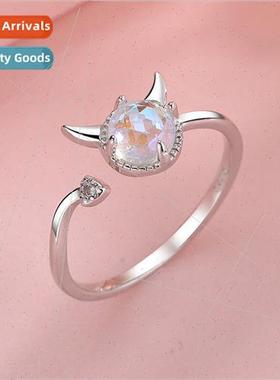 Sweet lovely moonstone index finger ring opening Korea stude