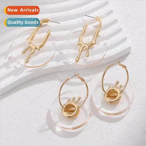 Europe quid Metal Earrings Metal Resin Irregular Pattern Ear