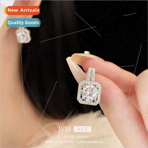 lver needle zirconia square hollow earrings Korea Fashion Hu
