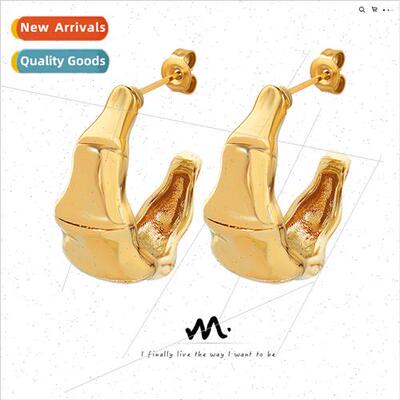 Shiny Fashion Brass Bamboo Earrings C-Shaped Funky Earrings