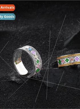 Gold silver clashing color drip glaze old flower ring female