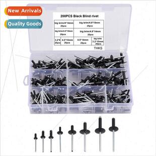 200pcs Black Aluminum Blind Rivets Upholstery Nails 3.2-4.8