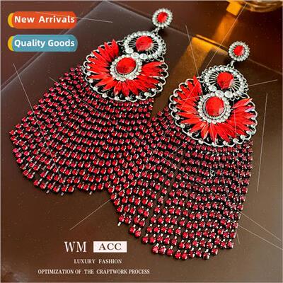 lver pin wh diamonds round red drop tassel earrings French e