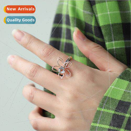 hollowed out flowers diamonds ring women Europe ins about ri