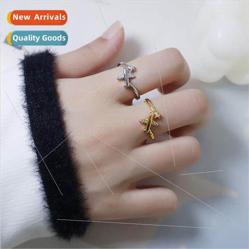 Sparkling diamond star airplane ring Korea sweet zirconia pe