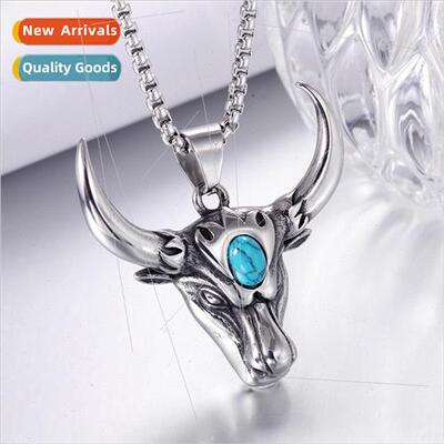 Bully cow head alloy pendant men tanium steel vintage turquo