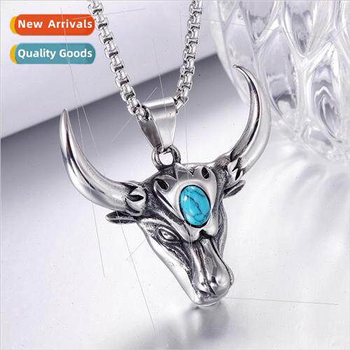 Bully cow head alloy pendant men tanium steel vintage turquo
