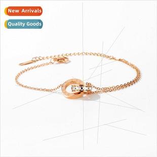 Koreafashion tanium steel double ring inlaid diamond Roman n