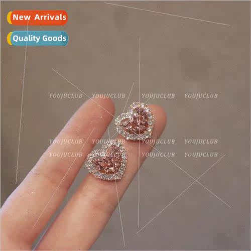Korea niche S925 silver pin pink love heart earrings female