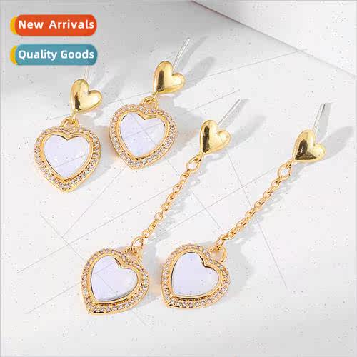 S925 silver needle love zircon earrings Europe double peach