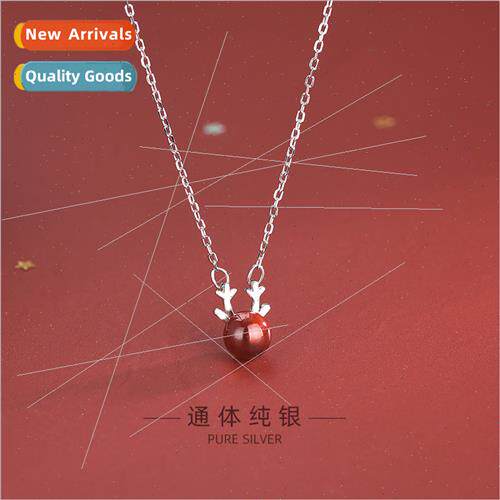s925 silver Korea pomegranate red antler necklace deer anima