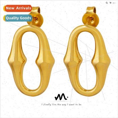 Europe geometric oval horseshoe shape tanium steel earrings