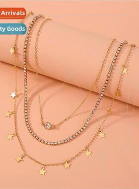 Europe multi-layer stacked wear retro diamond zirconia neckl