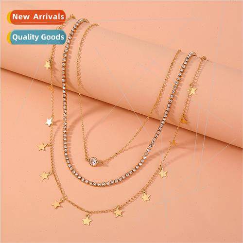 Europe multi-layer stacked wear retro diamond zirconia neckl