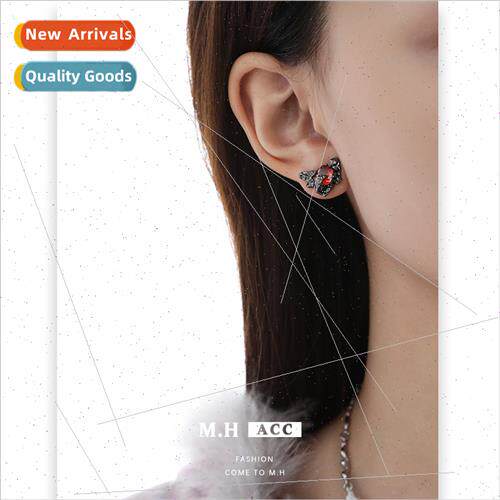 Red gemstone butterfly earrings female delicate 925 silver p