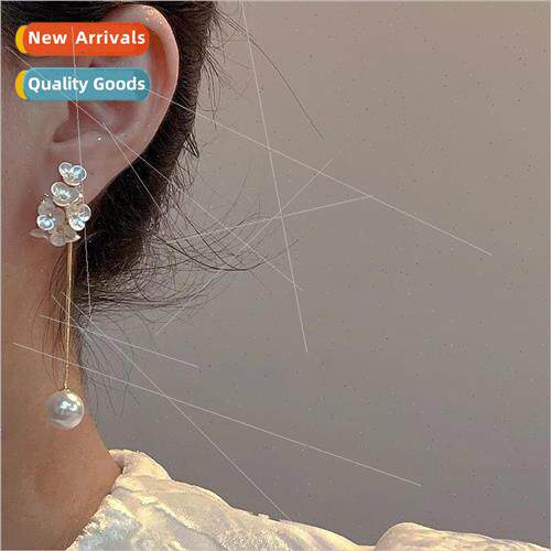 French shell pearl pendant flower earrings long thin fashion