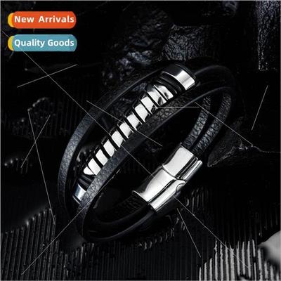 Multi-Layer Leather HJewelry Round Ring Bracelet  Men Alloy