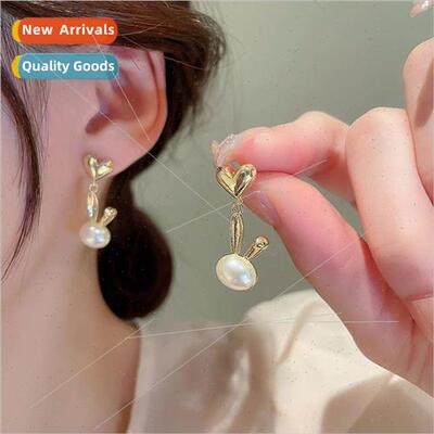 new cute bunny pearl earrings simple hundred wh sweet earrin