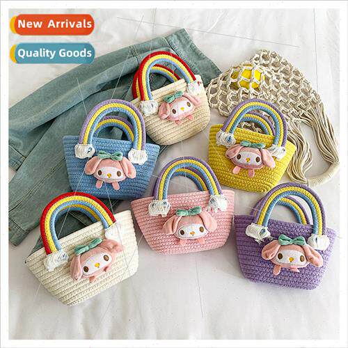 Summer New Rainbow Straw Melody Handbag ins Cute Phone Bag G
