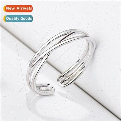 Cross opening ring women simple student hollow line index fi