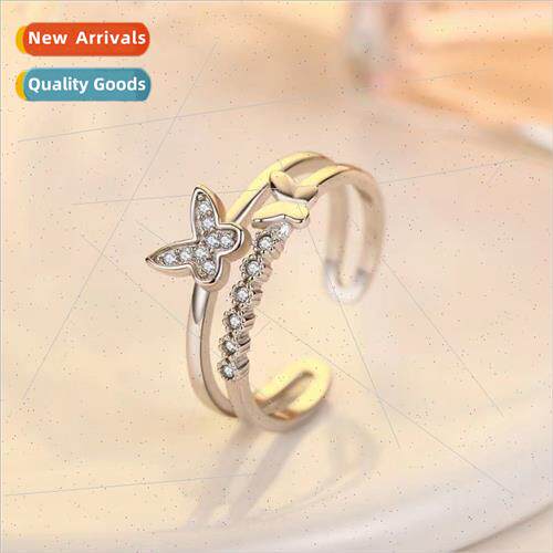Double diamond butterfly ring female ins niche simple fashio