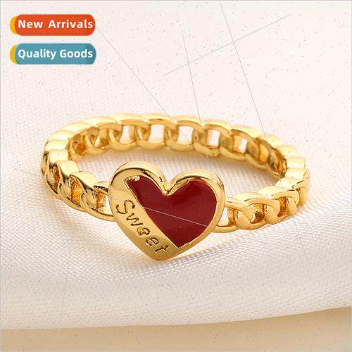ins red oil dripping hjewelry simple chain love ring