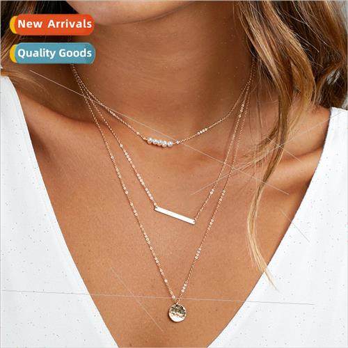 Europe new stacking multi-layer stainless steel necklace lad
