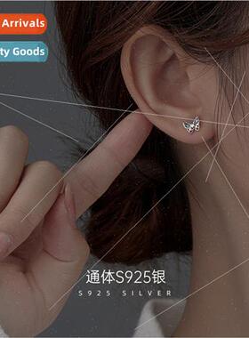 S925 silver illusion butterfly mini earrings female earrings