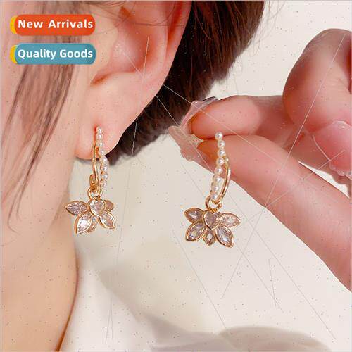 s925 silver needle fashion fine pearl C ring hanging zircon