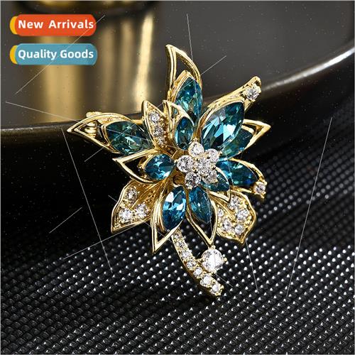 Crystal Flower Brooch Micro Zirconia Copper Gold Plated Smal