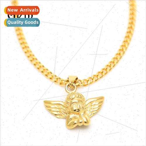 Hip Hop Gold Cherub Stainless Steel Pendant Necklace Men  Fa