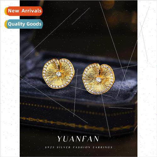 s925 silver lotus leaf shape zirconia earrings female elegan