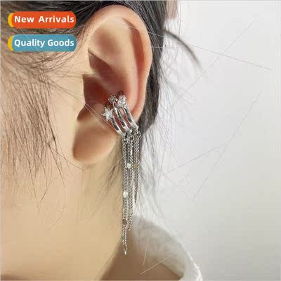 Glter diamond star tassel ear clips long Europe earrings who