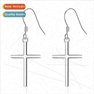 s925 silver cross ear hooks Mori simple glossy simple nd ear