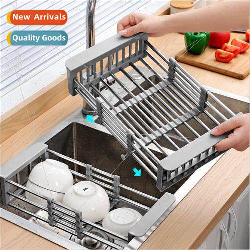 Kchen draining rack stainless steel retractable sink rack sh