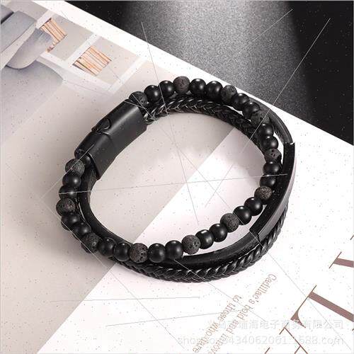 Men woven natural obsidian handmade bracelet hjewelry beaded