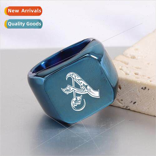 Europe 26 English inials tanium steel ring men retro punk sq