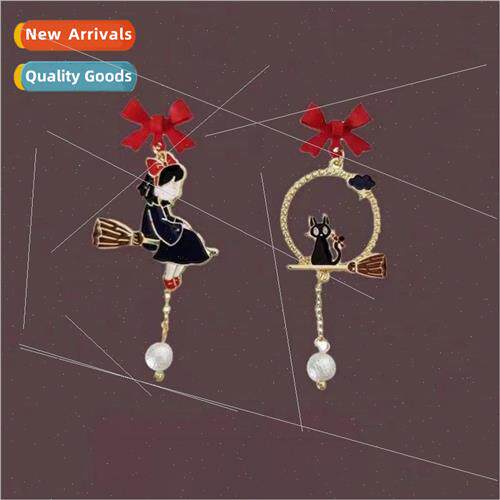 Creative asymmetric red bow earrings niche cute princess car